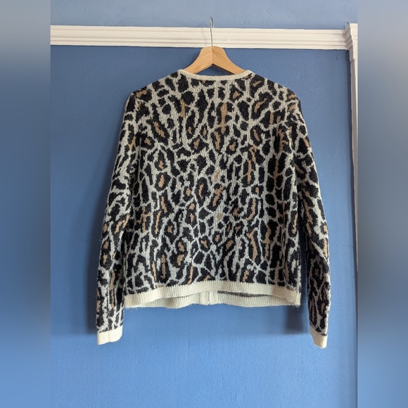 JOIE Medium M Cream Black Leopard Print Wool Mohair Full Zip Sweater Ani… - Picture 7 of 7
